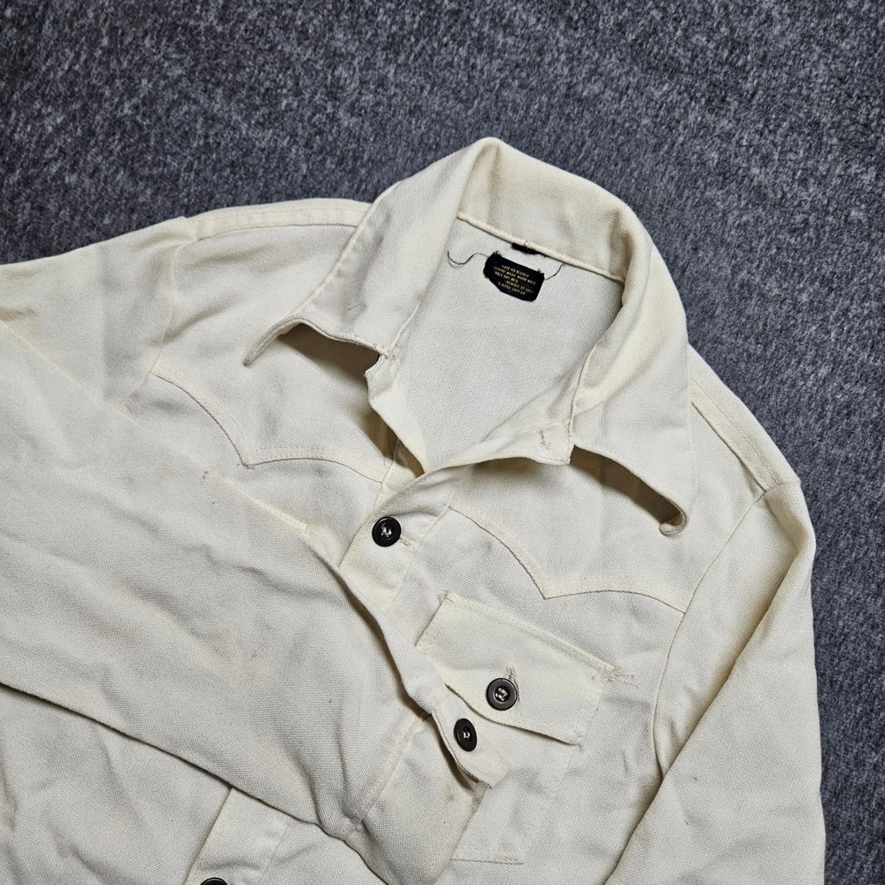 Vintage Western Trucker Jacket Mens Cream Canvas Button Up Workwear